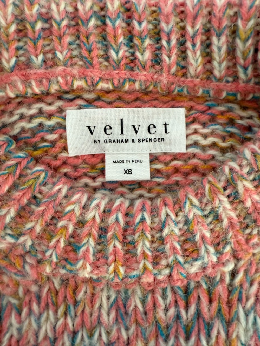 XS Velvet by Graham & Spencer Pink Multi Knit Alpaca/ Wool Crewneck Sweater